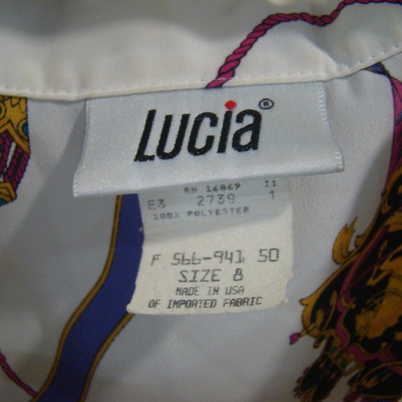 Lucia Collared Button Down Ribbons Purple White Long Sleeve Blouse Size 8 - Picture 4 of 8